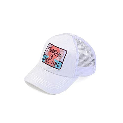 C.C Ponycap Messy High Bun Ponytail Adjustable Mesh Trucker Baseball Cap Hat - color: Criss Cross Patch Lake Time, White