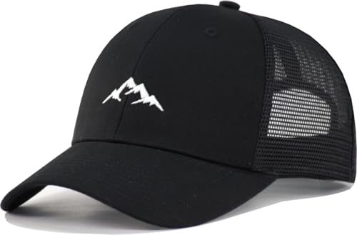 TSSGBL Various Gift Hats for Men - M L XL XXL Big Head Fit, Adjustable Mesh Trucker Ball Cap, Ideal Gifts - color: Front Mountain Black, size: One Size