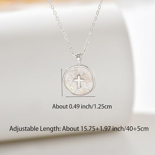925 Sterling Silver Mother of Pearl Cross Necklace for Women - color: Silver- Sequins