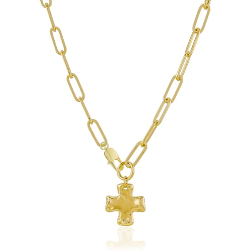 Chunky Cross Necklace for Women, 14K Gold Silver Pendant Necklace - color: Gold-Lobster Clasp-0.8 inch pendant