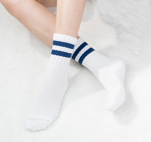 BomKinta Womens Striped Crew Socks Retro Above Ankle Cotton Sock Size 5-10 - color: 3 Pairs-red Green Blue
