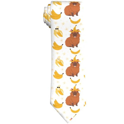 Men's Neckties, Novelty Printed Skinny Tie for Work Casual Party - color: Capybara Banana