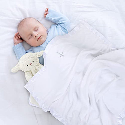 Panelee 2 Pcs Baptism Gifts Christening Blanket with Embroidered Cross Baby Blessings Lamb Security Blanket for First Communion, Baby Showers