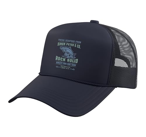 Christian Faith Jesus Simon Peter Funny Seafood Bible Verse Trucker Hat with Adjustable Mesh Back - color: Navy Blue
