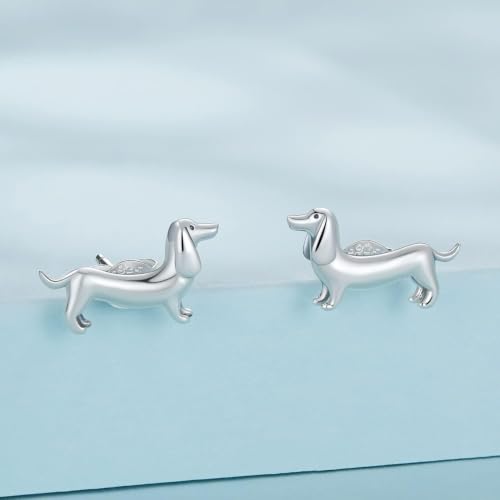 Cute Stud Earrings for Women Dachshund Koi Fish Sea Star Sea Turtle Sea Conch Earrings 14K Gold Plated Dainty Stud Earring funky Jewerly - color: Silver Dachshund