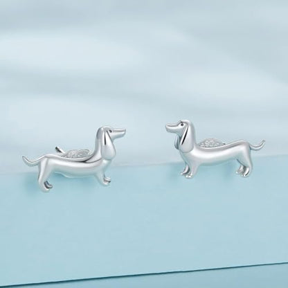 Cute Stud Earrings for Women Dachshund Koi Fish Sea Star Sea Turtle Sea Conch Earrings 14K Gold Plated Dainty Stud Earring funky Jewerly - color: Silver Dachshund