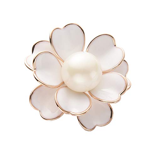 Women's Flower Pearl Enamel Brooch Pins for Ladies Jewelry - color: White