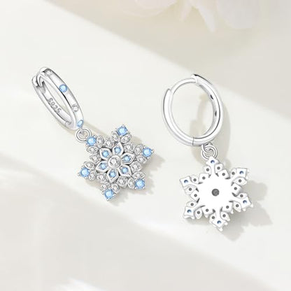 925 Sterling Silver Drop & Dangle Earrings for Women,Butterfly Dragonfly and Bee|Flower and leaf Earrings, Suitable for Sensitive Ears Fashion Jewelry Gift- Hypoallergenic Earrings - color: Blue Snowflake