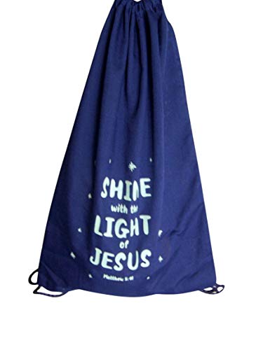 Shine With the Light of Jesus Glow-in-the-Dark Blue Drawstring Bag, 10 Inch x 15 Inch