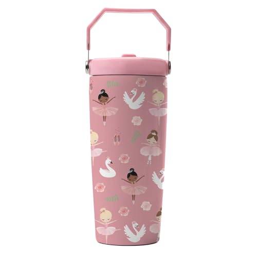 Hiboss Ballerina Gifts for Kids Girl, Pink Ballet Tumbler with Handle and Flip Straw 28oz, Insulated Stainless Steel Dance Travel Cup Mug, Dancer Birthday Gifts for Women Teens Girls - color: Ballet