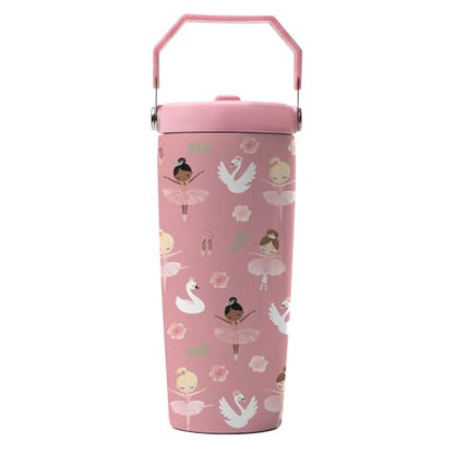 Hiboss Ballerina Gifts for Kids Girl, Pink Ballet Tumbler with Handle and Flip Straw 28oz, Insulated Stainless Steel Dance Travel Cup Mug, Dancer Birthday Gifts for Women Teens Girls - color: Ballet