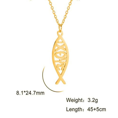 Ichthus Necklace for Women Christian Jesus Fish Necklace Christ Fish Cross Ichthys Pendant Necklace Ichthus Fish Religious Symbol Pendant Christian Jewelry Gift - color: Jesus Fish gold