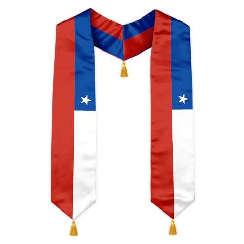 Class of 2026 Graduation Stole Flag Sash with Gold Tassels 72 Inch for High School College University Ceremony - color: Chile