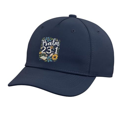 Psalm 23:1 Bible Verse Flowers Christian Women Adjustable Baseball Hat - color: Navy Blue