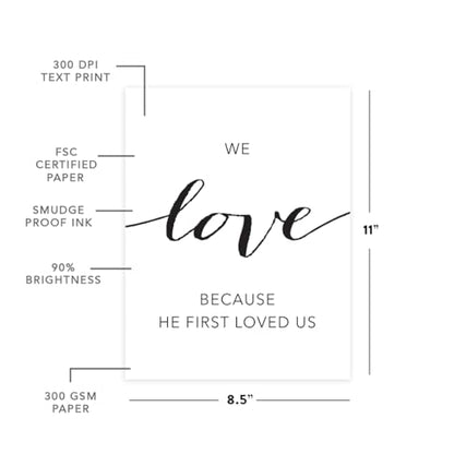 Andaz Press Unframed Black White Wall Art Decor Poster Print, Bible Verses, We love because he first loved us. 1 John 4:19, 1-Pack, Christian Wedding Couple New Home - color: 1 John 4:19