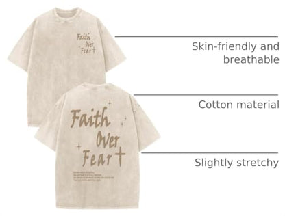 Christian Shirts for Men Faith Over Fear Acid Wash Tshirts Faith Religious Tees God Bible Verse Inspirational Tops - color: Apricot, size: Medium