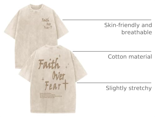 Christian Shirts for Men Faith Over Fear Acid Wash Tshirts Faith Religious Tees God Bible Verse Inspirational Tops - color: Apricot, size: XX-Large