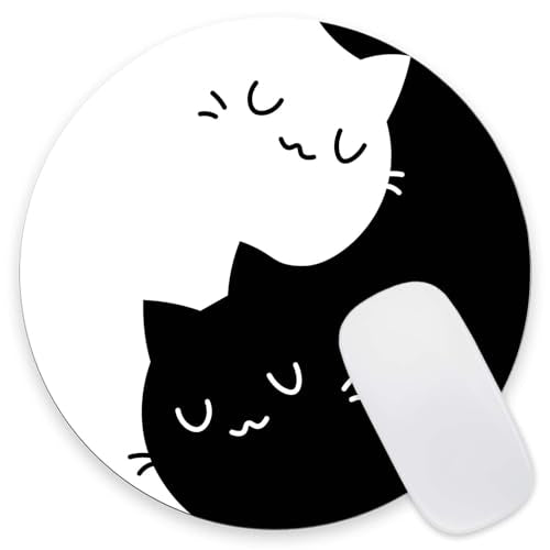 Black White Cat Round Mouse Pad,Non-Slip Rubber Base Wireless Gaming MousePads for Computers Laptop Office,Cute Mouse Pads with Designs for Women Men 7.9×7.9×0.12 inches - color: Black White Cat