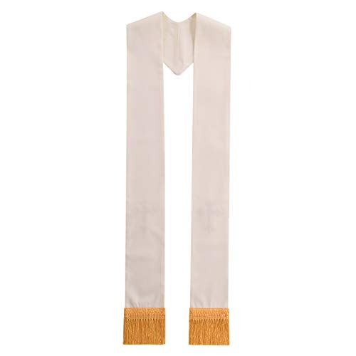 BLESSUME 1PC Clergy Mass Stole Cross Embroidered Wedding Stole - color: White/Gold 1