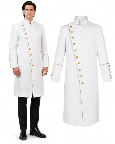 Clergy Robes for Men Stand Collar Pastor Robe Long Cassock Jacket Minister Preacher Costume Cosplay for Halloween - color: White, size: Medium