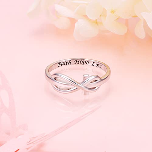 DAOCHONG 925 Sterling Silver CZ Infinity Cross Ring Inspirational Jewelry - color: silver infinity cross