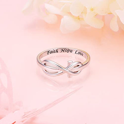 DAOCHONG 925 Sterling Silver CZ Infinity Cross Ring Inspirational Jewelry - color: silver infinity cross