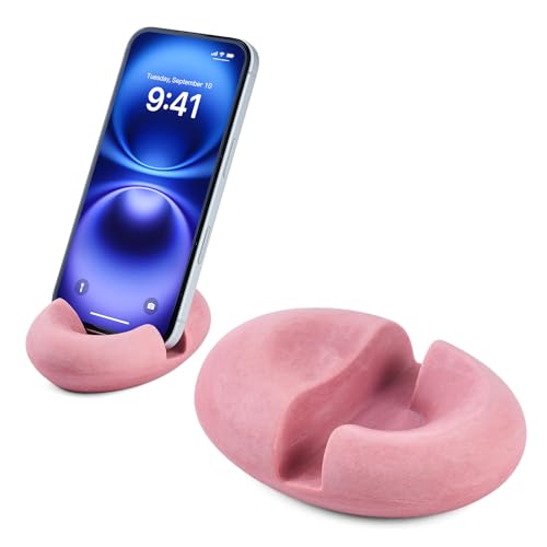 Artificial Stone Cell Phone Stand for Desk Handcraft Pebble Shape Minimalist Decor for Desk Kitchen Counter Office Easy of Use Sturdy and Stable(Purple Granite Rock Style) - color: purple granite stone