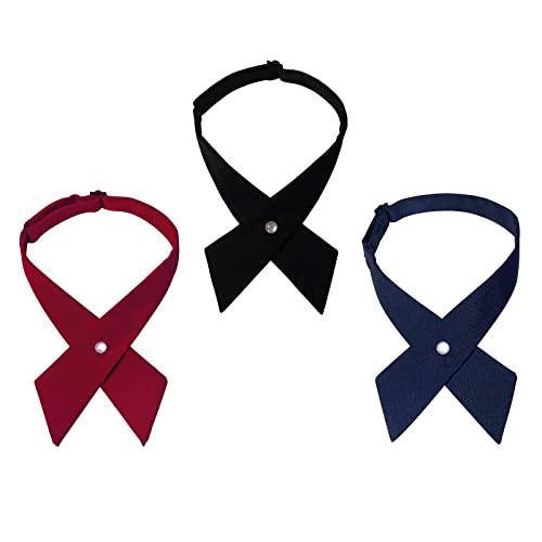 Adjustable Criss Cross Bow Tie School Uniform Pre Tied Bowtie Necktie Women Uniform Tie Cosplay Costume Accessory - color: 01, Black&dark Red&navy Blue