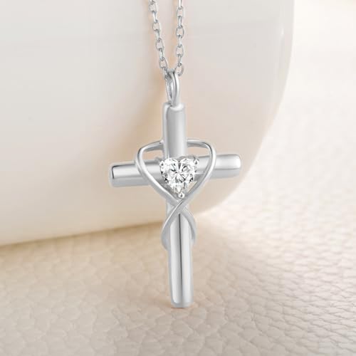 18K Gold Plated Cross Necklace for Women, 925 Sterling Silver Necklaces for Women, Infinity Heart Jewelry with 5A Cubic Zirconia, Anniversary Birthday Baptism Christian Gifts for Women Wife Her - color: White Gold