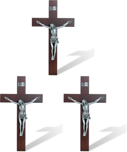 DCCXN Handmade Catholic Solid Wooden Wall Crosses,Crucifix Wall Crosses for Home Decor with Silver Jesus Christ-10 Inch (Pack of 3) - size: 10"L x 5.7"W (Pack of 3)