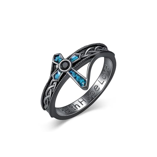 Cross Rings 925 Sterling Silver for Women Christian Religious Jewelry Faith Gifts for Mom Wife Girlfriend Her - color: Black-1