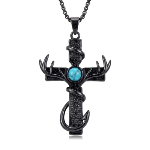 14K Gold Plated Cross Pendant Necklace Christian Jewelry Religious Gift - color: D01-Anlter Cross Black