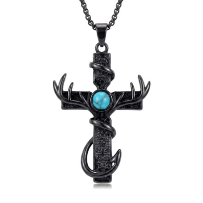 14K Gold Plated Cross Pendant Necklace Christian Jewelry Religious Gift - color: D01-Anlter Cross Black