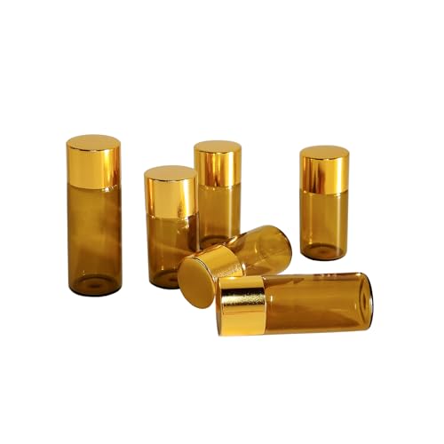 50Pcs 3ml Amber Mini Essential Oil Bottles Sample Bottles with Orifice Reducers and Gold Caps,3ml Amber Glass Bottles Vials,for Perfume Aromatherapy Cosmetic Oils Container - size: 3ml