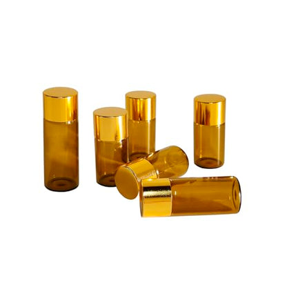 50Pcs 3ml Amber Mini Essential Oil Bottles Sample Bottles with Orifice Reducers and Gold Caps,3ml Amber Glass Bottles Vials,for Perfume Aromatherapy Cosmetic Oils Container - size: 3ml