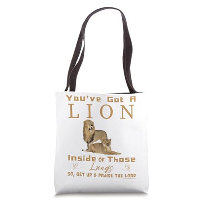 Lion in your Lungs. Prase the Lord. Christian Church Tote Bag