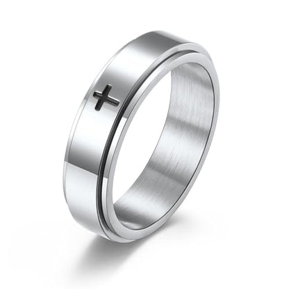 8MM Stainless Steel Cross Christian Ring Classic Plain Spinner Wedding Band for Men Women - color: 6mm - Silver