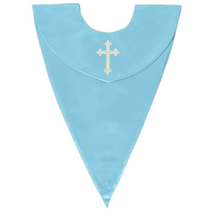 GradPlaza Unisex V Shape Church Choir Stole with Gold or White Embroidery Cross for Adults Church - color: Sky Blue, style: White Cross