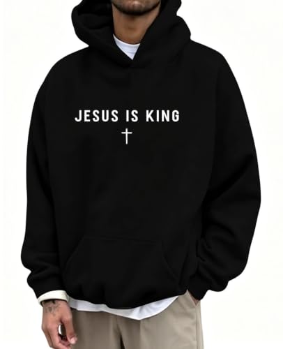 Faith Over Fear Hoodie Men Christian Sweatshirt Religious Sayings Pullover Vintage Bible Verse Inspirational Top - color: Black3, size: XX-Large