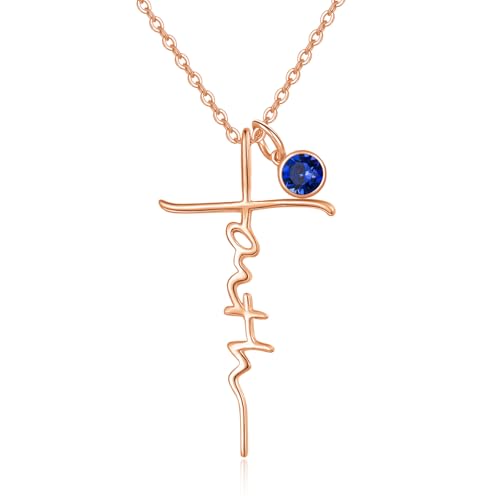 Faith Necklace White/Rose/Gold Birthday Gifts for Wife Her - color: Rose Gold-09-September