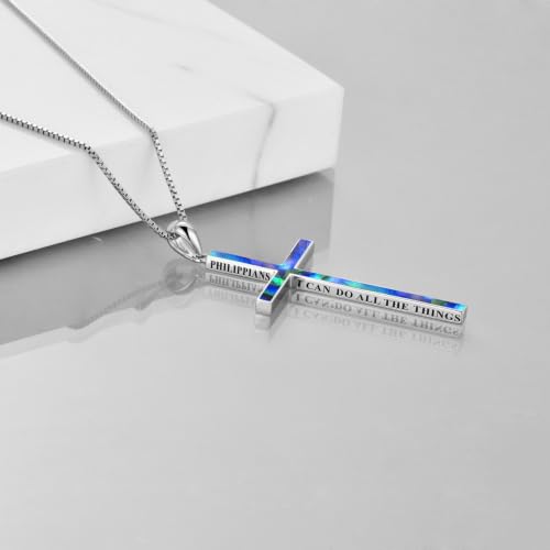 POPLYKE Cross Necklace 925 Sterling Silver Philippians 4:13 I Can Do All The Things Inspirational Necklace Gifts for Women Men 20+2'' - color: silver-Abalone