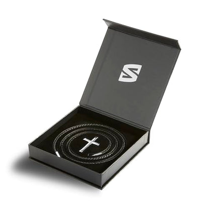 SERASAR Premium Leather Necklace Men | Stainless Steel Pendant | Secure Clasp | Three Colors | Jewelry Box Included - color: Silver, size: 50cm, style: Cross