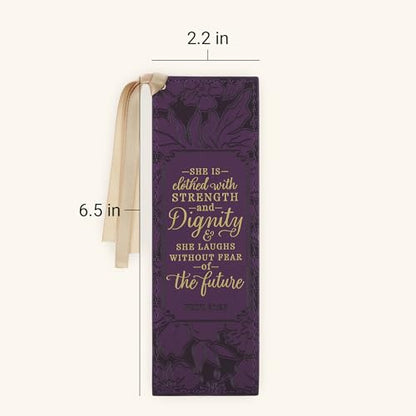 Christian Art Gifts Premium Faux Leather Bookmark: Strength & Dignity - color: Purple Floral/Strength & Dignity
