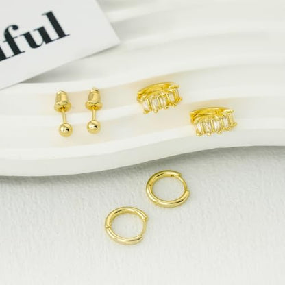 Bheop Gold Silver Dangle Earrings for Women, Cubic Zirconia Earring Stack - color: Gold-cz ball/huggie set