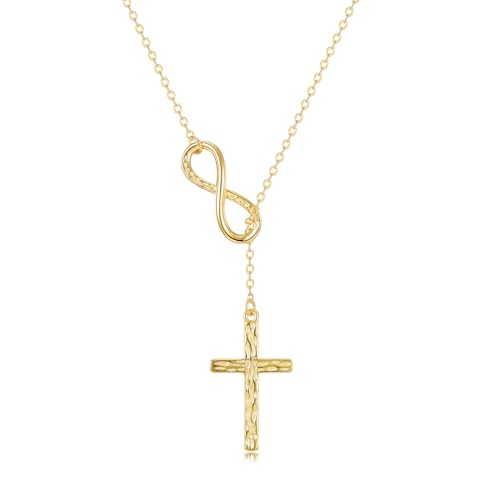 925 Sterling Silver Infinity Cross Necklace for Women - color: Gold