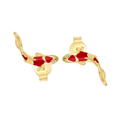 Cute Stud Earrings for Women Dachshund Koi Fish Sea Star Sea Turtle Sea Conch Earrings 14K Gold Plated Dainty Stud Earring funky Jewerly - color: Gold Koi Fish