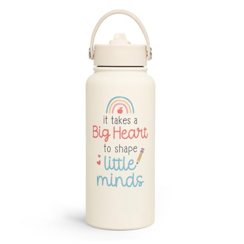 SANDJEST Teacher Appreciation Gifts - It Takes a Big Heart to Shape Little Minds Water Bottle 32oz Stainless Steel Insulated with Lid, Teacher Gifts from Students for Teacher's Day Back to School - color: Teacher