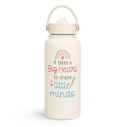 SANDJEST Teacher Appreciation Gifts - It Takes a Big Heart to Shape Little Minds Water Bottle 32oz Stainless Steel Insulated with Lid, Teacher Gifts from Students for Teacher's Day Back to School - color: Teacher