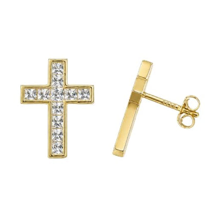 Dainty Cross Stud Earrings for Women, S925 Silver posts gold plated - color: Yellow Gold