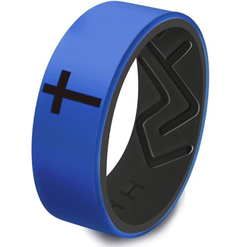 XAHH 2PCS Silicone Ring Set for Men Women,Classical Simple Christian Cross Religious Couple Rubber Wedding Bands - style: Green Blue